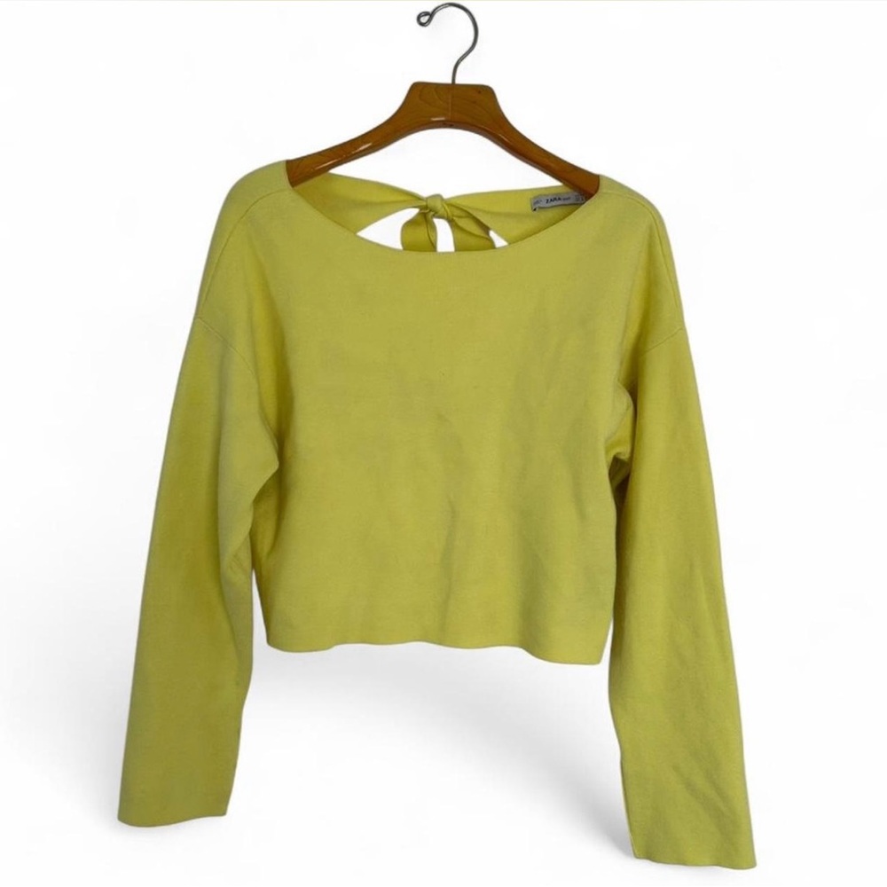 Zara bright yellow bow tie back sweater